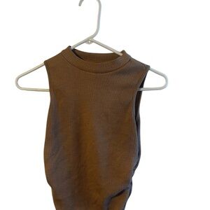 Brown Sleeveless Ribbed Top